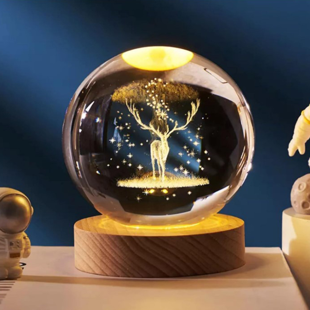 3D Deer Crystal Ball LED Lamp 